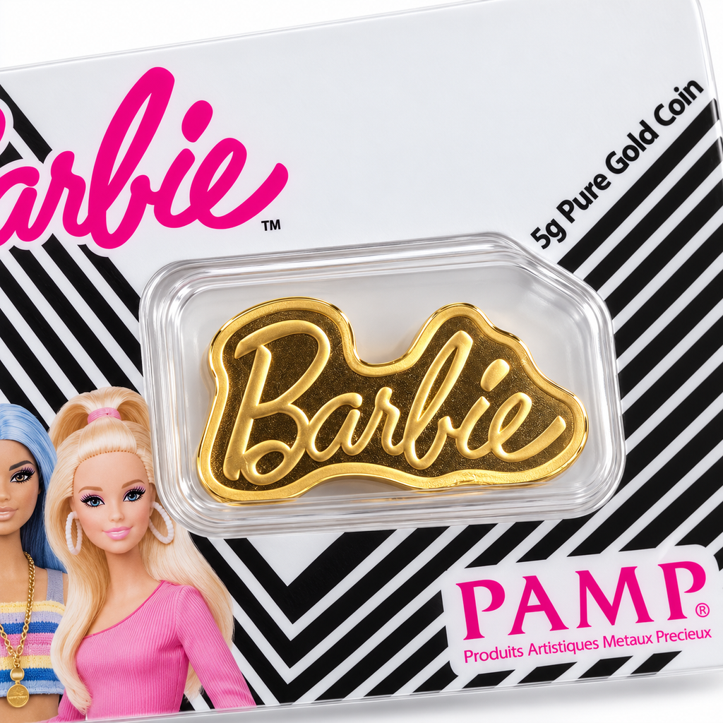 PAMP Barbie 5g pure gold CoinBar close-up