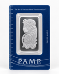 PAMP Suisse Lady Fortuna 1 oz .999 fine silver bar in blue CertiPAMP assay card front