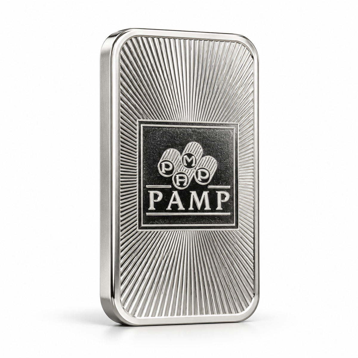PAMP Logo 1 oz silver bar angled product view