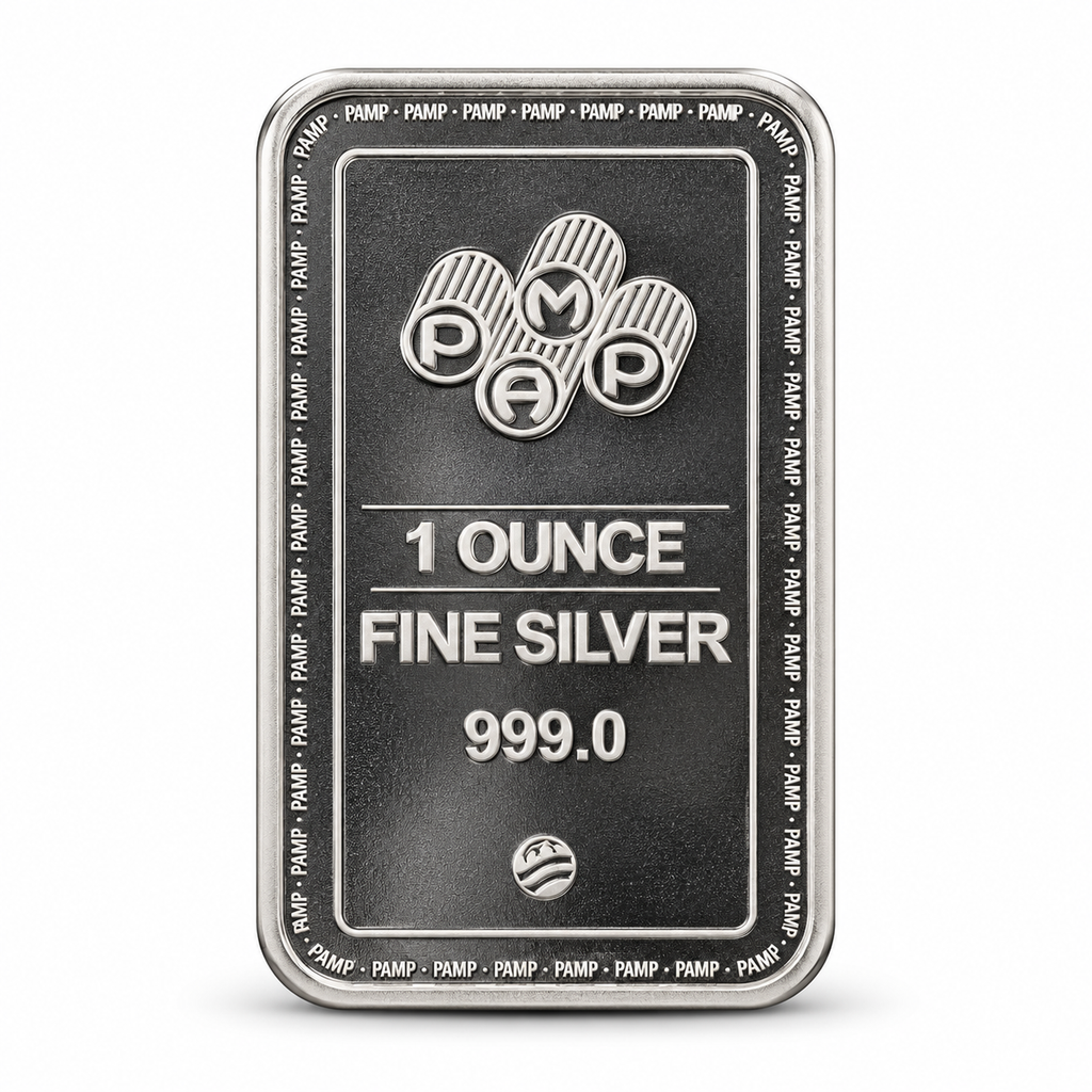 PAMP Logo 1 oz .999 fine silver bar front